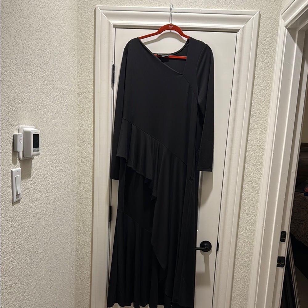 Eloquii Black Asymmetrical Long Sleeve Cocktail Gown